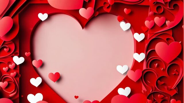 Valentines day hearts made frame for text on red background, mock up copyspace.