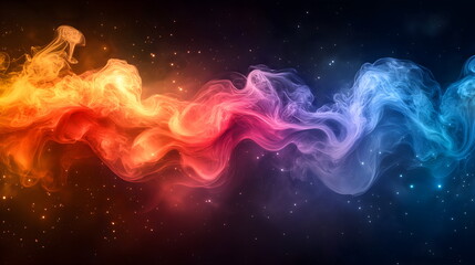 Abstract colorful smoke on black background with copy space. Fancy colorful cloud in space