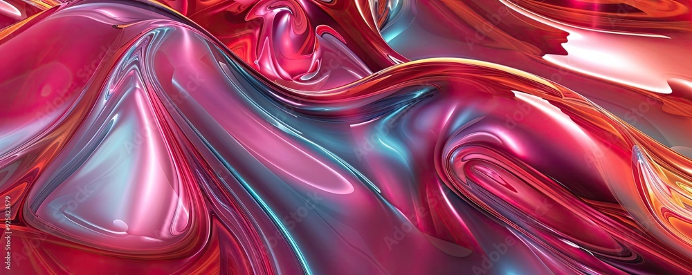 Poster Vibrant abstract fluid with a blend of rich colors creating a mesmerizing visual effect, ideal for backgrounds and designs.