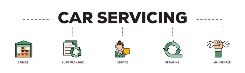 Car servicing icon infographic illustration concept with icon of repairing, maintenace, service, auto mechanic, garage icon live stroke and easy to edit 