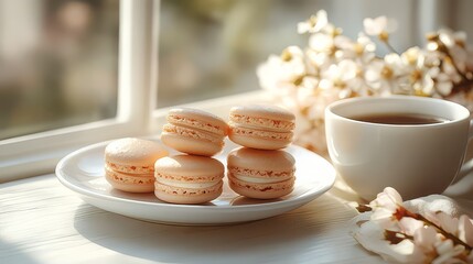 Coffee and french macarons for dessert