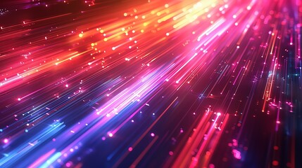 Obraz premium Abstract glowing lines and bokeh lights in red, pink, and blue colors.