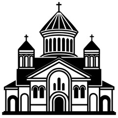 church of the holy cross isolated on white, tsminda sameba vector illustration, christan vector art, bottle silhouette, tsminda sameba vector icon, tsminda sameba line art,eps
