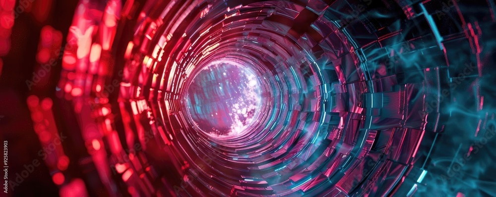 Poster a mesmerizing abstract tunnel with vibrant red and blue hues, creating a sense of depth and futurist