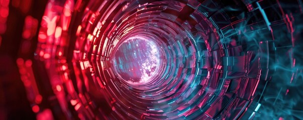 Obraz premium A mesmerizing abstract tunnel with vibrant red and blue hues, creating a sense of depth and futuristic atmosphere.