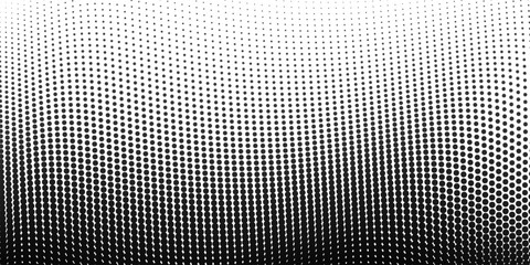 Abstract halftone background with wavy surface made of gray dots on white modern dots background