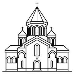 church of the holy cross isolated on white, tsminda sameba vector illustration, christan vector art, bottle silhouette, tsminda sameba vector icon, tsminda sameba line art,eps
