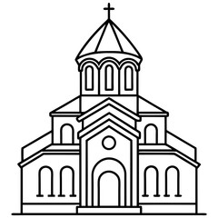 church of the holy cross isolated on white, tsminda sameba vector illustration, christan vector art, bottle silhouette, tsminda sameba vector icon, tsminda sameba line art,eps
