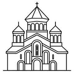 church of the holy cross isolated on white, tsminda sameba vector illustration, christan vector art, bottle silhouette, tsminda sameba vector icon, tsminda sameba line art,eps
