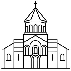 church of the holy cross isolated on white, tsminda sameba vector illustration, christan vector art, bottle silhouette, tsminda sameba vector icon, tsminda sameba line art,eps
