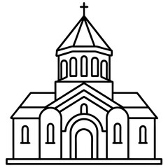 church of the holy cross isolated on white, tsminda sameba vector illustration, christan vector art, bottle silhouette, tsminda sameba vector icon, tsminda sameba line art,eps
