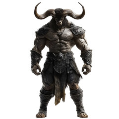 Rendering of a Powerful and Menacing Minotaur Creature on Plain Background