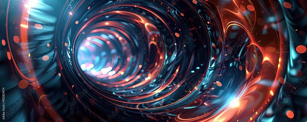 Poster a mesmerizing abstract tunnel filled with vibrant colors and lights, evoking feelings of depth and e