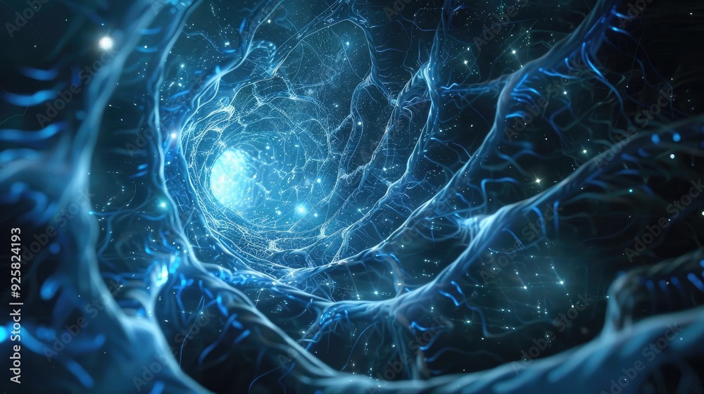 Aufkleber a mesmerizing blue abstract digital space, evoking feelings of infinity and exploration with glowing