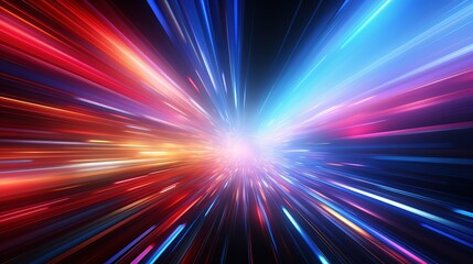 Obraz premium Abstract glowing lines converging into a bright light, conveying speed and energy.