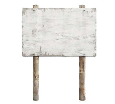 White wood sign board isolated on transparent background