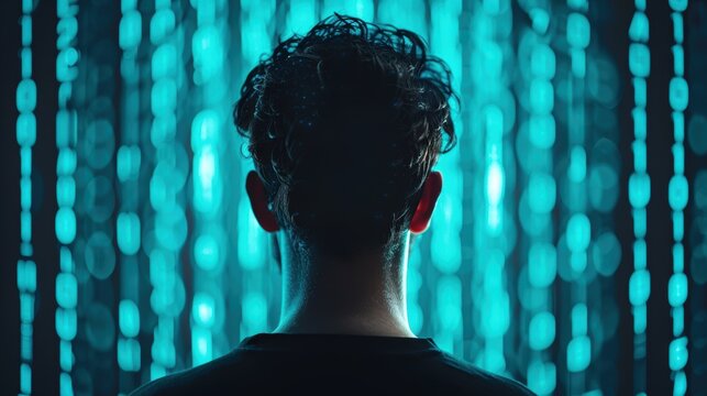A symbolic visual of a hacker's silhouette against a glowing screen filled with binary code and ominous warnings, illustrating the constant threat of cyber attacks and ransomware breaches.