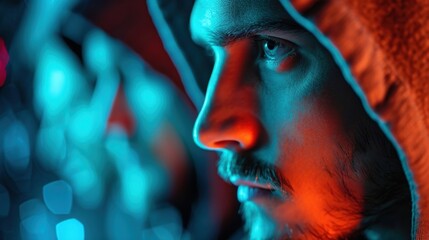 A conceptual image of a hacker wearing a hoodie and using a command line interface on a dark screen, depicting cybercrime and malicious digital activities.