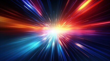 Abstract light streaks converge to a bright point in the distance, evoking speed and energy.