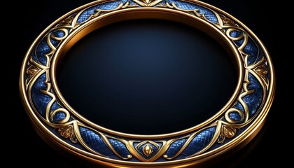 Golden and Blue Ornate Circular Frame with Decorative Details