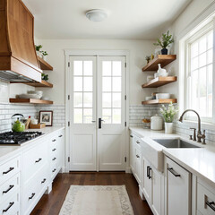 Modern Farmhouse Kitchen with Open Shelves and White Cabinets