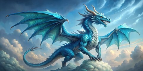 Legendary giant Azure Dragon, mythical, creature, legendary, powerful, mystical, spiritual, Chinese mythology, dragon