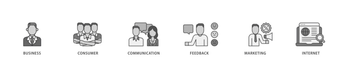 B2C icon infographic illustration concept with icon of  business, consumer, communications, feedback, marketing, and internet  icon live stroke and easy to edit 
