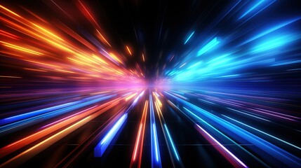 Obraz premium Abstract neon lines background, colorful stripes on dark backdrop.