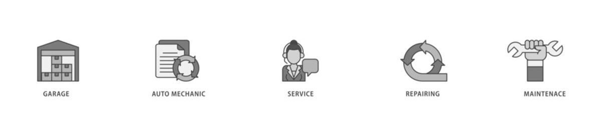 Car servicing icon infographic illustration concept with icon of repairing, maintenace, service, auto mechanic, garage icon live stroke and easy to edit 