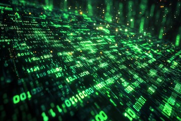 Green Dark Binary Code with Data Streaming Background created with Generative AI