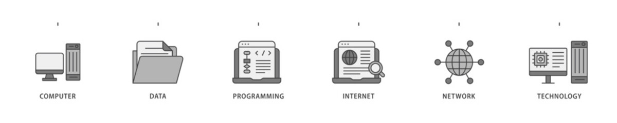Information technology icon infographic illustration concept with icon of internet, technology, network, programming, data, computer icon live stroke and easy to edit 