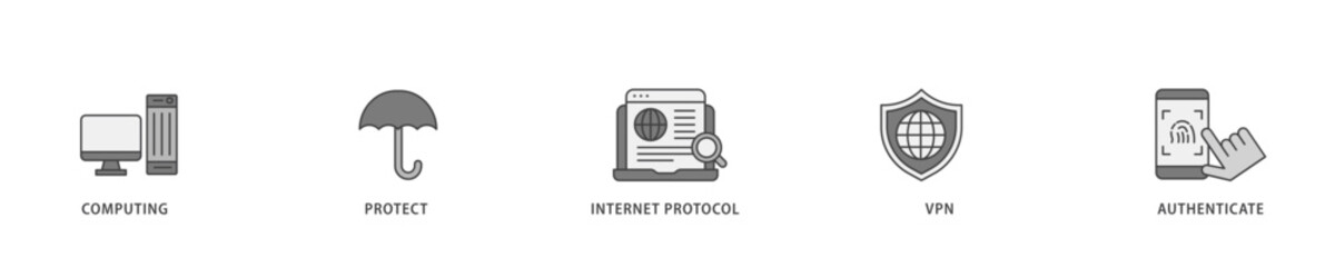 IPsec icon infographic illustration concept with icon of cloud computing, protect, internet protocol, vpn, and authenticate icon live stroke and easy to edit 