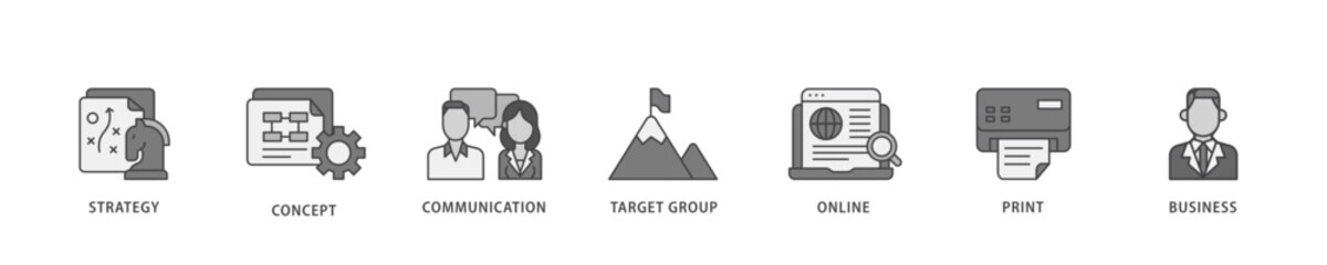 Marketing mix icon infographic illustration concept with icon of product, price, place, and promotion icon live stroke and easy to edit 