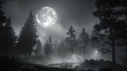 forest and the moon- black and white photography