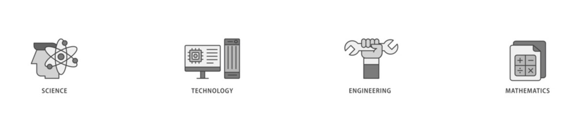 STEM icon infographic illustration concept with icon of flask, microscope, artificial intelligence, processor, machine, and calculator icon live stroke and easy to edit 