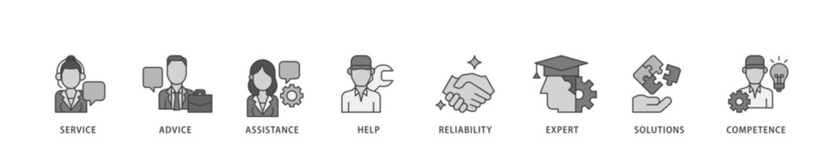 Support icon infographic illustration concept with icon of service, advice, assistance, help, reliability, expert, solutions and competence icon live stroke and easy to edit 
