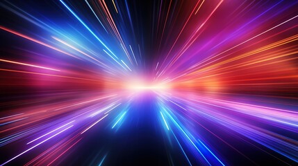 Abstract streaks of light in red, blue, and purple, converging to a white center.