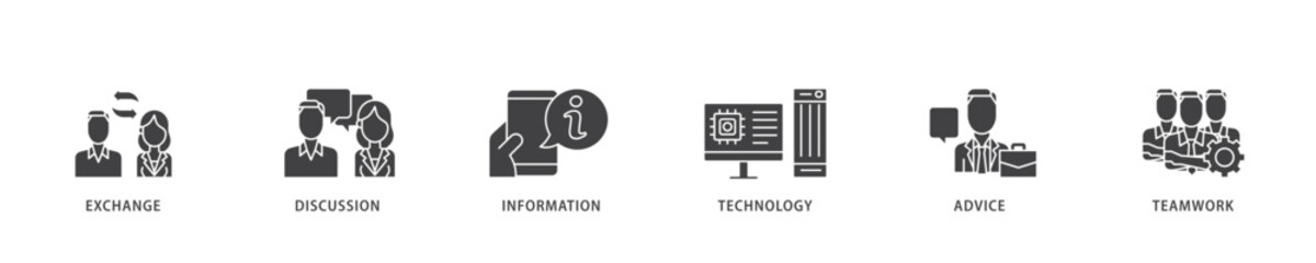 Communication icon infographic illustration concept with icon of exchange, discussion, information, technology, advice, and teamwork icon live stroke and easy to edit 