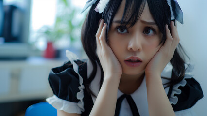 A maid cosplayer in Akihabara, Japan. copy space, 