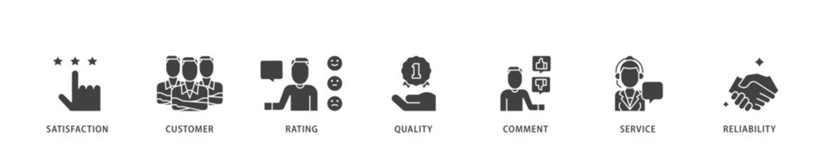 Feedback icon infographic illustration concept with icon of satisfaction, customer, rating, quality, comment, service and reliability icon live stroke and easy to edit 
