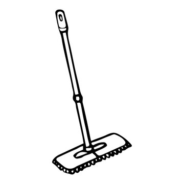 black and white mop cleaning clip art preview