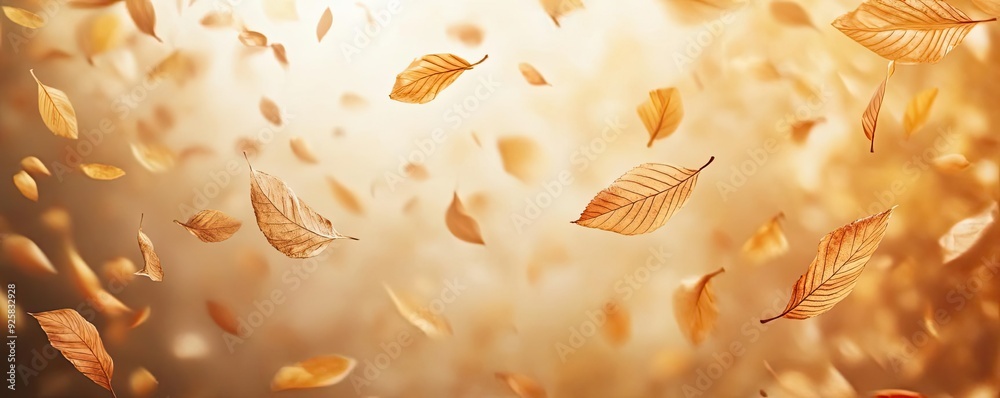 Poster beautiful golden leaves float gently in the air, capturing the essence of autumn and creating a warm