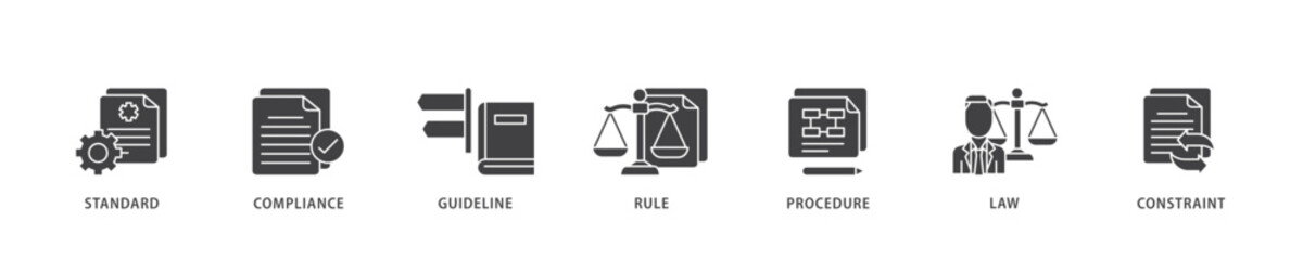 Regulation icon infographic illustration concept with icon of standard, compliance, guideline, rule, procedure, law and constraint icon live stroke and easy to edit 