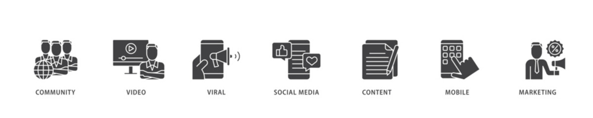 SMM icon infographic illustration concept with icon of community, video, viral, social media, content, mobile and marketing icon live stroke and easy to edit 