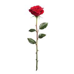 Obraz premium A beautiful red rose with vibrant petals and lush green leaves, perfect for conveying love and appreciation.
