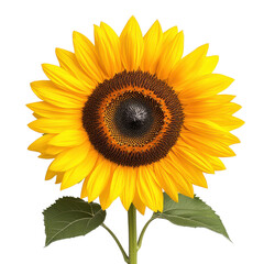 A vibrant sunflower blooming in full glory, showcasing bright yellow petals and a rich brown center, symbolizing warmth and happiness.