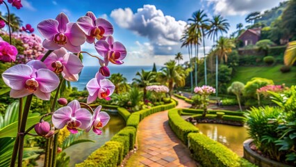 Orchid flowers blooming in Monte Palace Tropical Garden in Madeira Island, Portugal, orchids, flowers, blooming