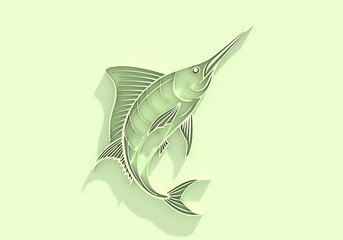 Sailfish, swordfish, marlin icon. Seafood shop logo, signboard. Restaurant menu, fish market, banner, poster design template. Fresh seafood. Fishing trophy. 3D render