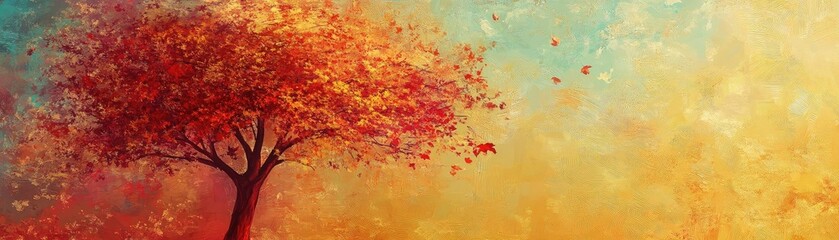Fototapeta premium A vibrant autumn tree stands against a colorful backdrop, showcasing the beauty of natural change and seasonal transformation.