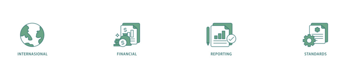 Ifrs icon infographic illustration concept with icon of global, network, money, documents, books, and writing icon live stroke and easy to edit 